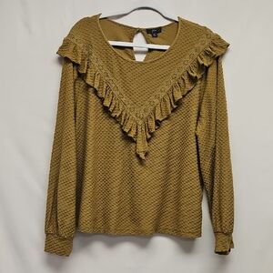 J. Crew Ruffle-Trim Honeycomb-Knit Cotton Top - Olive Gold - XL